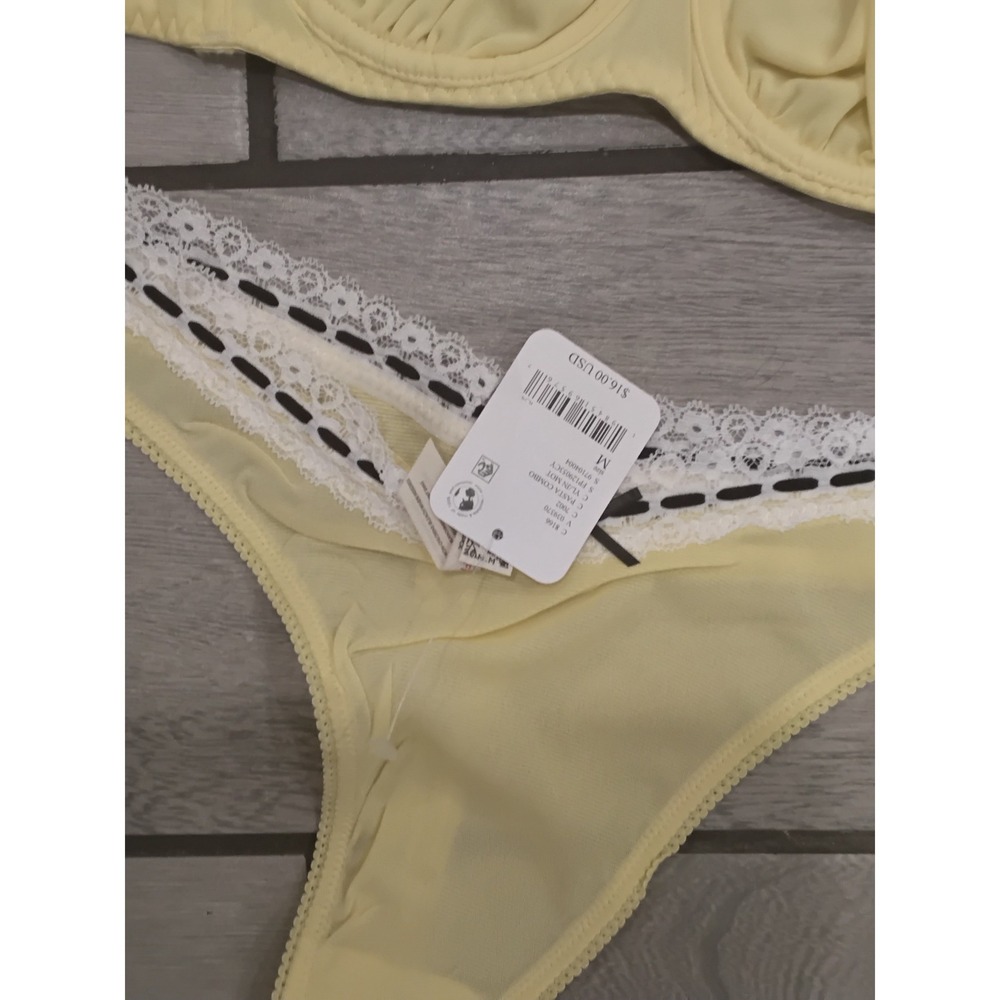Free People Intimately Pasta Combo Lace Trim Bra and Thong Set Yellow-32 A & M - Picture 3 of 4